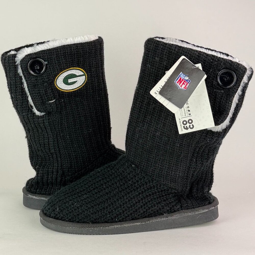 Green Bay Packers FOCO Knit Boot Slippers Women’s NWT Faux Fur Lined NFL